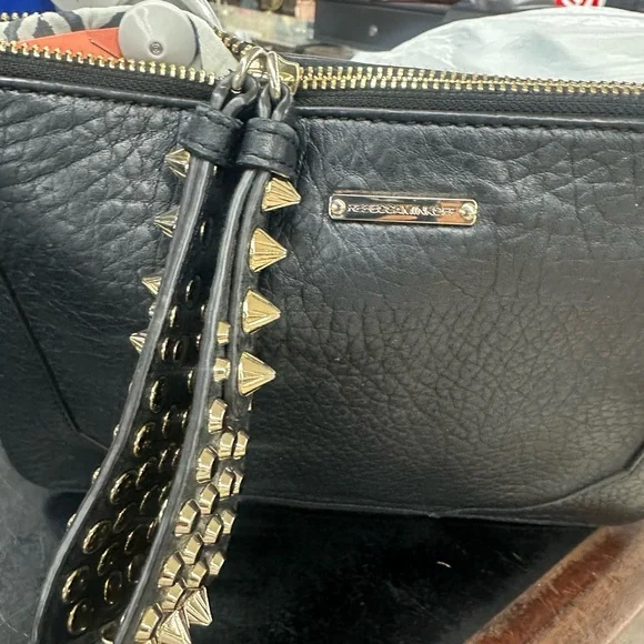 Rebecca Minkoff Black and Gold Studded Clutch box 4 - Picture 2 of 16